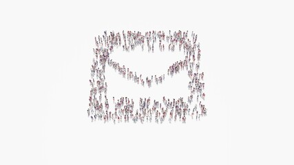 3d rendering of crowd of people in shape of symbol of envelope square on white background isolated
