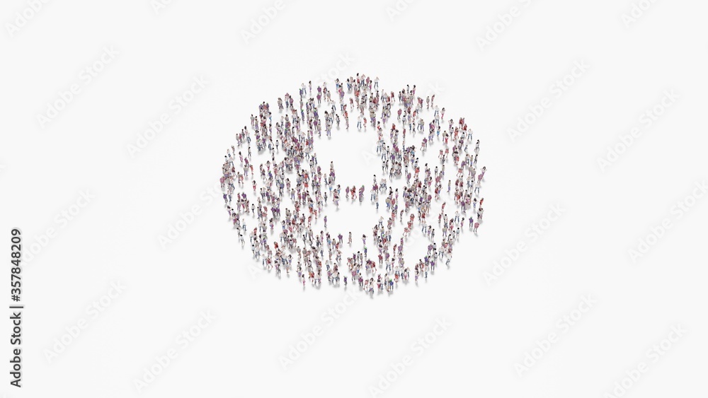 Poster 3d rendering of crowd of people in shape of symbol of exclamation circle on white background isolate
