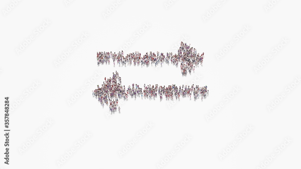 Aufkleber 3d rendering of crowd of people in shape of symbol of exchange alt on white background isolated