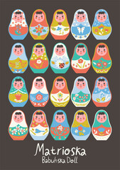 Poster with nesting dolls. Matryoshka set. Vector graphics.