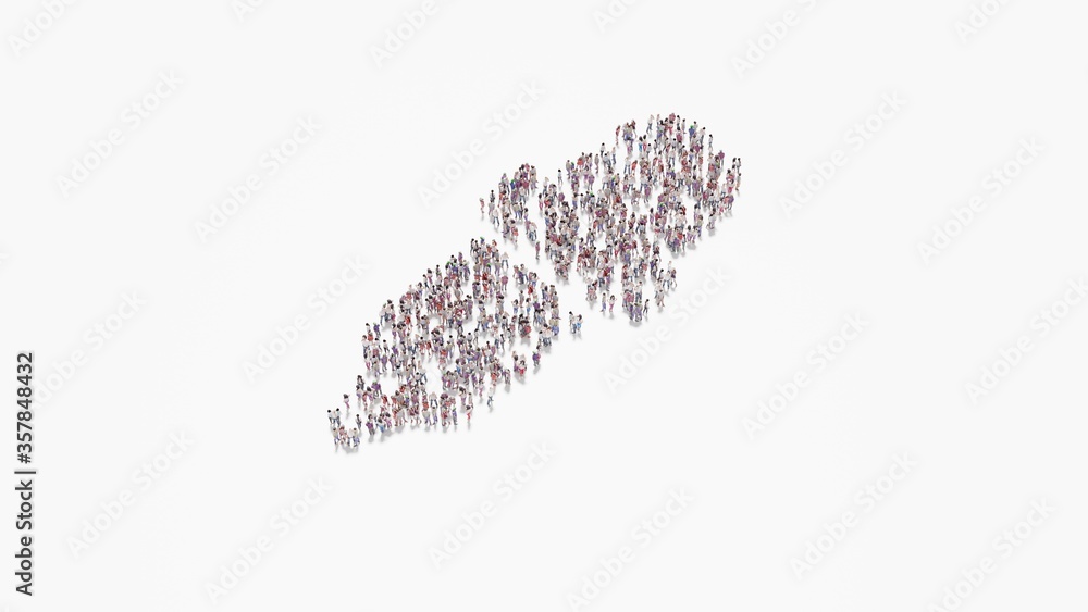 Poster 3d rendering of crowd of people in shape of symbol of eye dropper on white background isolated