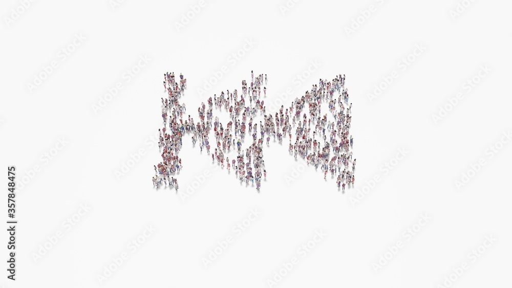 Poster 3d rendering of crowd of people in shape of symbol of fast backward on white background isolated