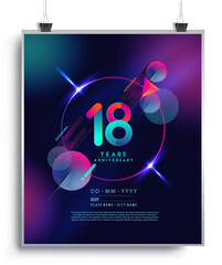 18th Years Anniversary Logo with Colorful Abstract Geometric background, Vector Design Template Elements for Invitation Card and Poster Your Birthday Celebration.