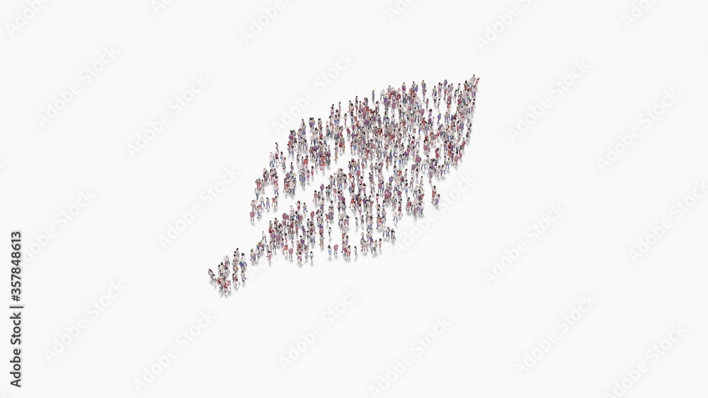 Poster 3d rendering of crowd of people in shape of symbol of feather on white background isolated