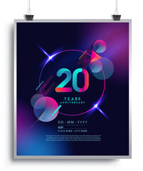 Fototapeta premium 20th Years Anniversary Logo with Colorful Abstract Geometric background, Vector Design Template Elements for Invitation Card and Poster Your Birthday Celebration.
