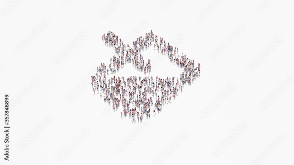 Poster 3d rendering of crowd of people in shape of symbol of fill on white background isolated