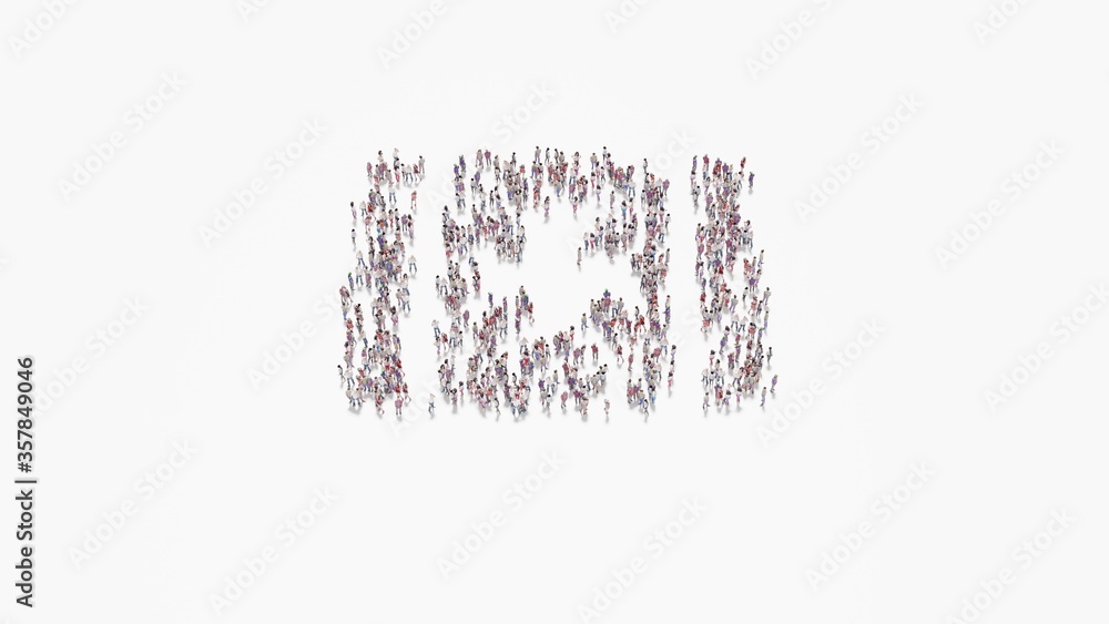Poster 3d rendering of crowd of people in shape of symbol of first aid on white background isolated
