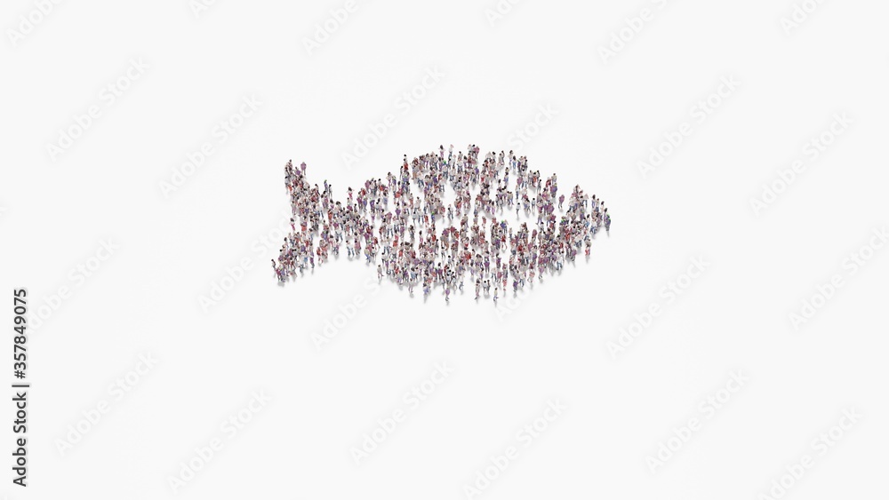 Aufkleber 3d rendering of crowd of people in shape of symbol of fish on white background isolated