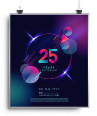 25th Years Anniversary Logo with Colorful Abstract Geometric background, Vector Design Template Elements for Invitation Card and Poster Your Birthday Celebration.