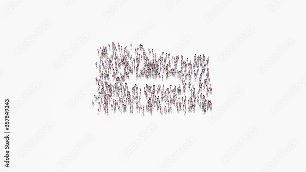 Poster 3d rendering of crowd of people in shape of symbol of folder minus on white background isolated