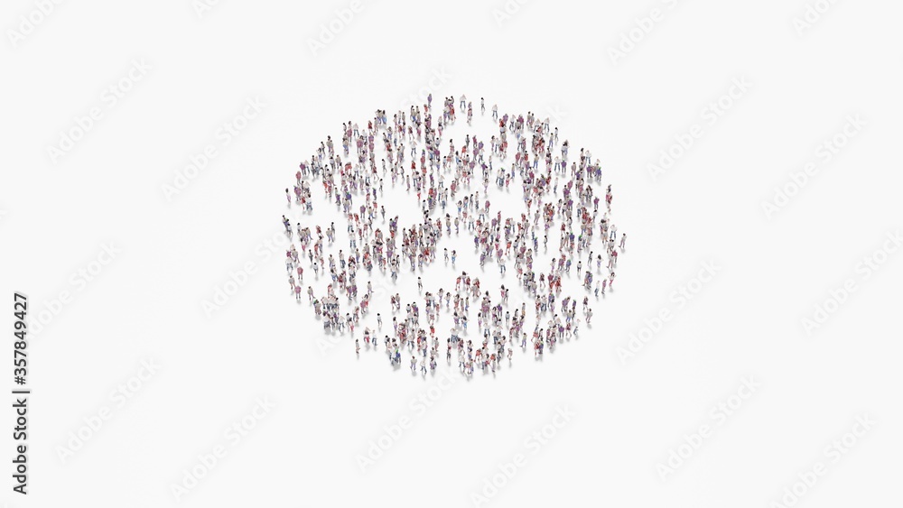 Poster 3d rendering of crowd of people in shape of symbol of frown on white background isolated