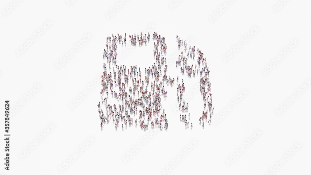 Poster 3d rendering of crowd of people in shape of symbol of gas station on white background isolated
