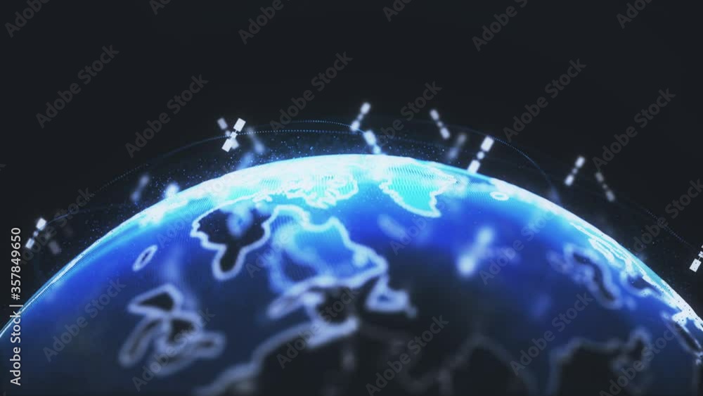 Poster satellites create oneweb or skybridge around the planet, conveying the complexity of big data flood 