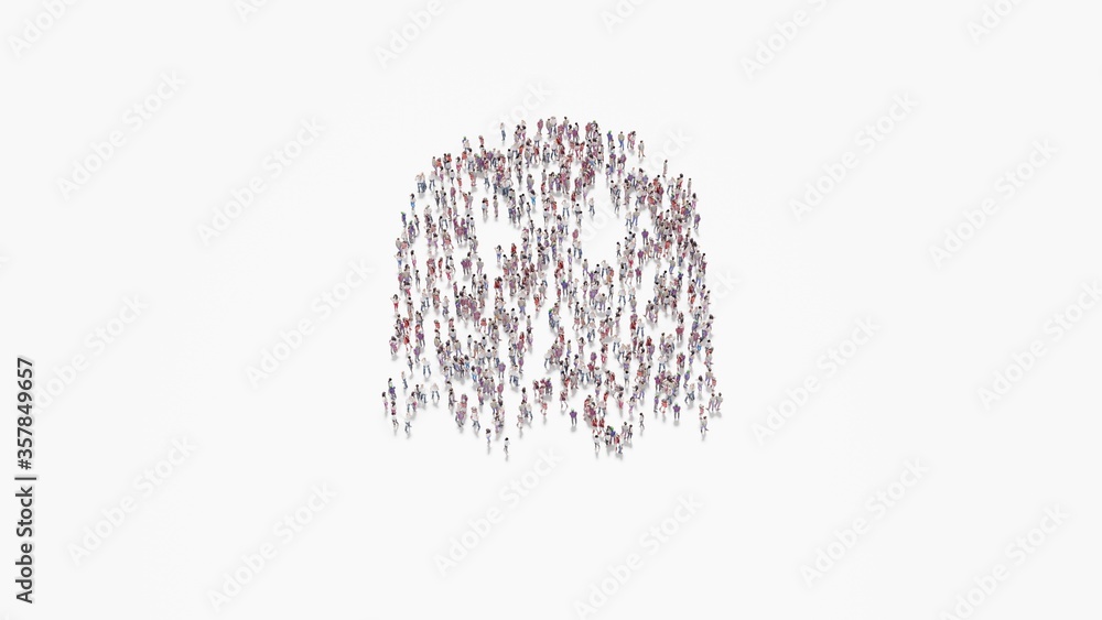 Poster 3d rendering of crowd of people in shape of symbol of ghost on white background isolated