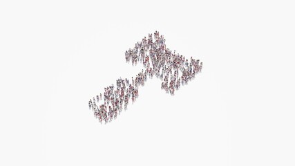 3d rendering of crowd of people in shape of symbol of gavel on white background isolated