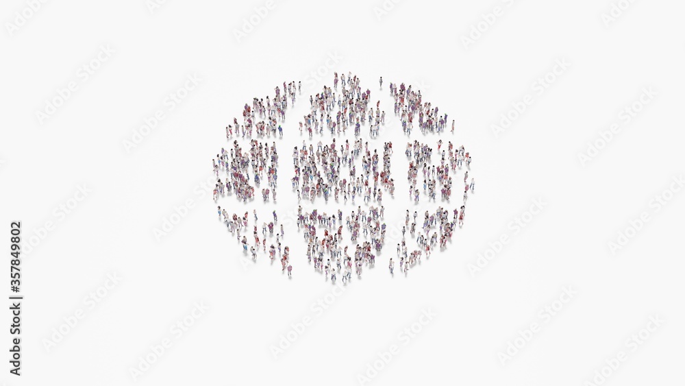 Poster 3d rendering of crowd of people in shape of symbol of globe on white background isolated