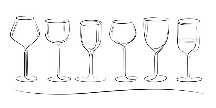 Set of stylized glasses. Design elements. Hand-drawn. Isolated on white