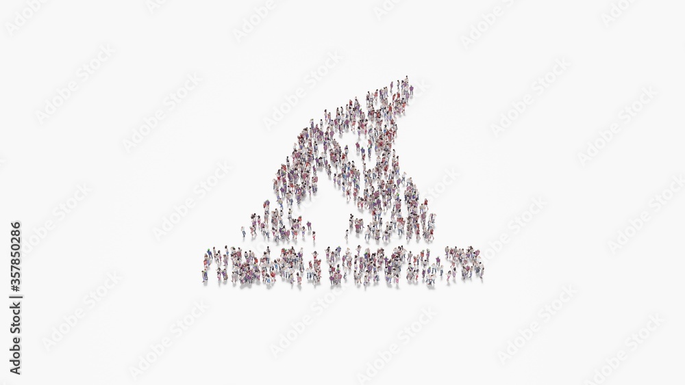 Poster 3d rendering of crowd of people in shape of symbol of hat wizard on white background isolated