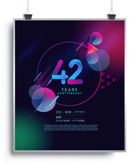 42nd Years Anniversary Logo with Colorful Abstract Geometric background, Vector Design Template Elements for Invitation Card and Poster Your Birthday Celebration.