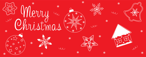 Happy Christmas banner on red background with snowflakes vector illustration