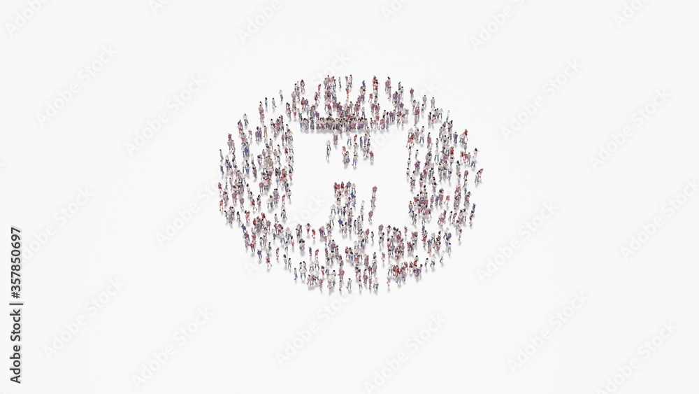 Poster 3d rendering of crowd of people in shape of symbol of hospital symbol on white background isolated