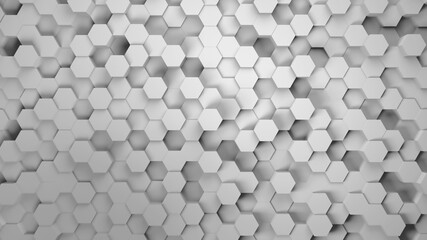 3D gray geometric hexagon abstract background. Moving wall. honeycombs. Animation loop 4. 3d rendering