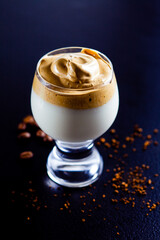 Dalgona coffee - whipped instant coffee mousse in the glass