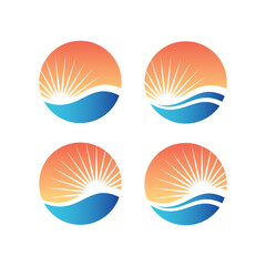 Sun and sea or ocean wave in colorful circle logo design. Tourism, travel symbol.