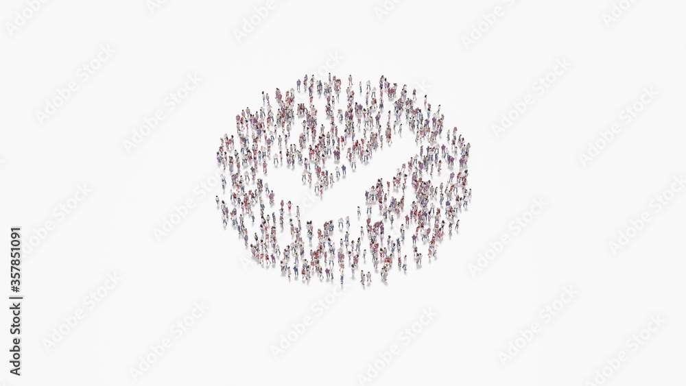 Aufkleber 3d rendering of crowd of people in shape of symbol of check circle on white background isolated