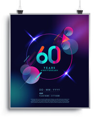60th Years Anniversary Logo with Colorful Abstract Geometric background, Vector Design Template Elements for Invitation Card and Poster Your Birthday Celebration.