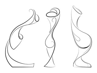 Set of magic vases with unusual shapes. Stylized object. Minimalism, isolated.