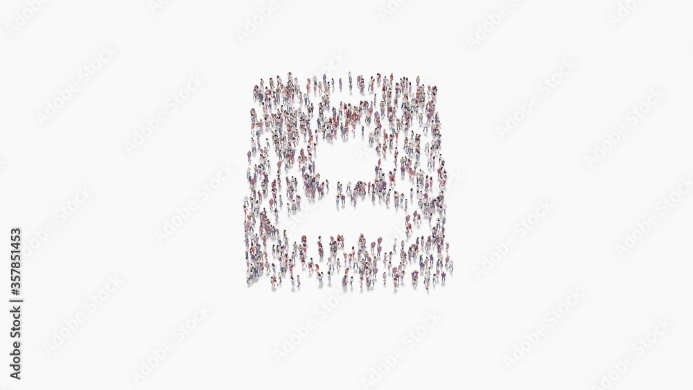 Poster 3d rendering of crowd of people in shape of symbol of id badge on white background isolated