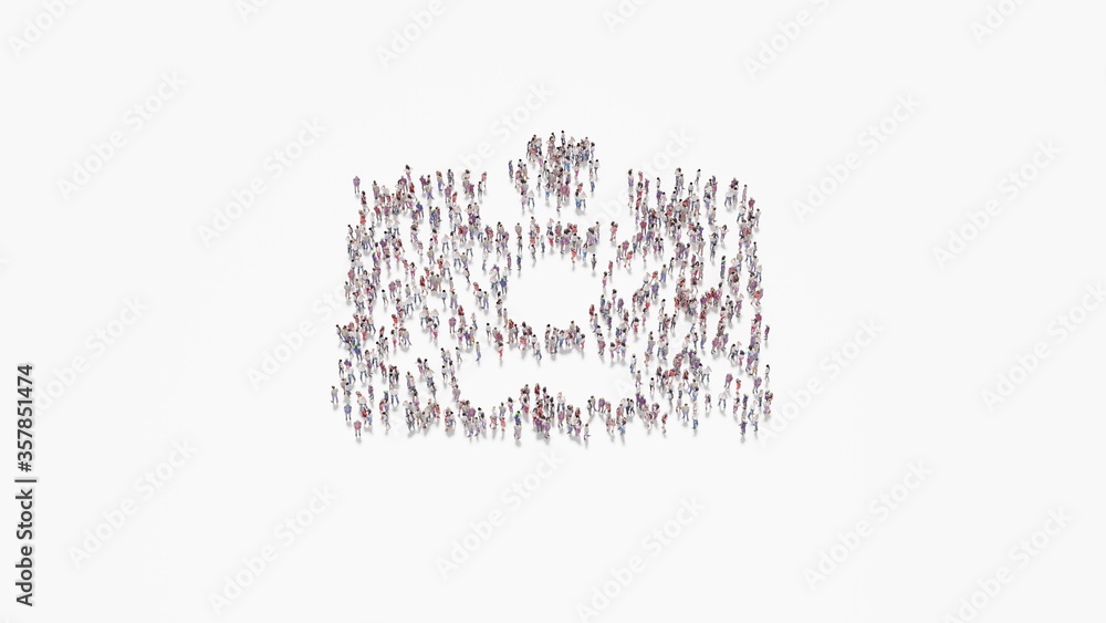 Poster 3d rendering of crowd of people in shape of symbol of id card on white background isolated