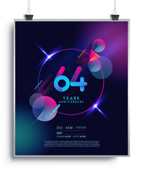 64th Years Anniversary Logo with Colorful Abstract Geometric background, Vector Design Template Elements for Invitation Card and Poster Your Birthday Celebration.