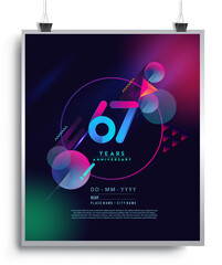 67th Years Anniversary Logo with Colorful Abstract Geometric background, Vector Design Template Elements for Invitation Card and Poster Your Birthday Celebration.