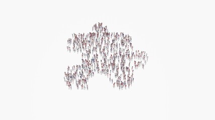 3d rendering of crowd of people in shape of symbol of interface on white background isolated