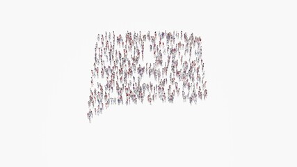 3d rendering of crowd of people in shape of symbol of interface on white background isolated