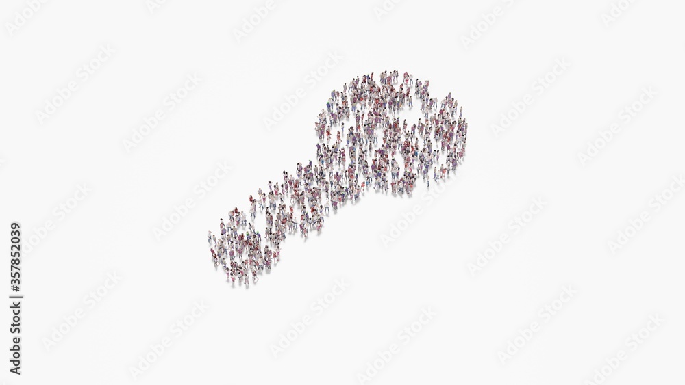 Poster 3d rendering of crowd of people in shape of symbol of key on white background isolated