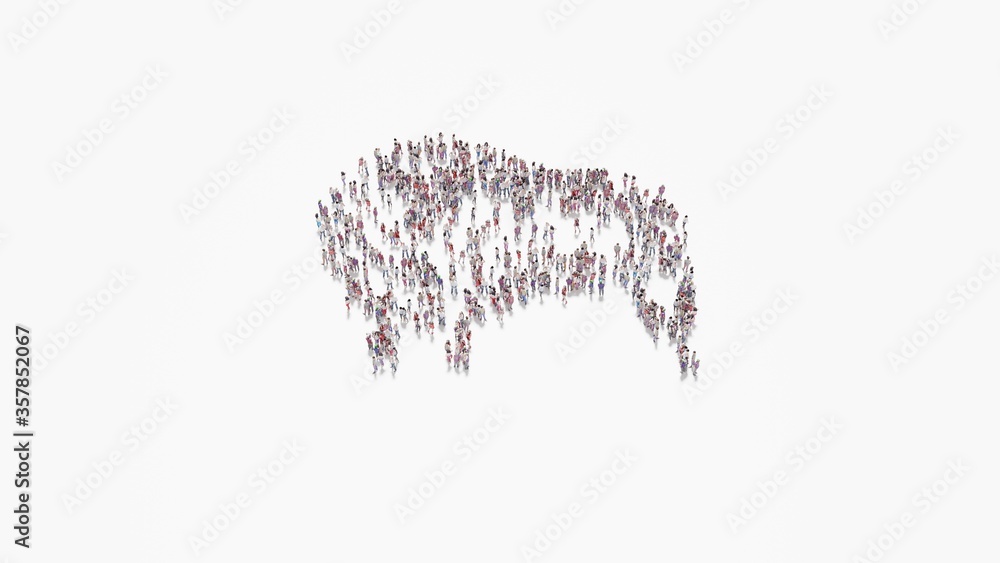 Poster 3d rendering of crowd of people in shape of symbol of kiwi bird on white background isolated