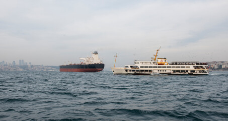 Sea traffic on Istanbul Bosphorus, Turkey.