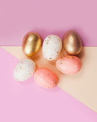 Top view of the colorful Easter eggs