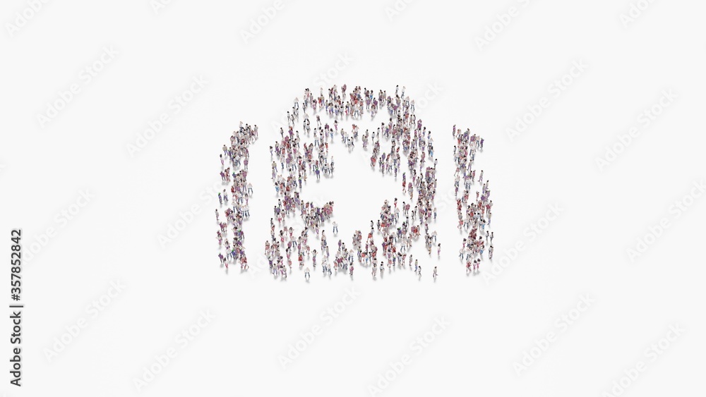Poster 3d rendering of crowd of people in shape of symbol of med kit on white background isolated