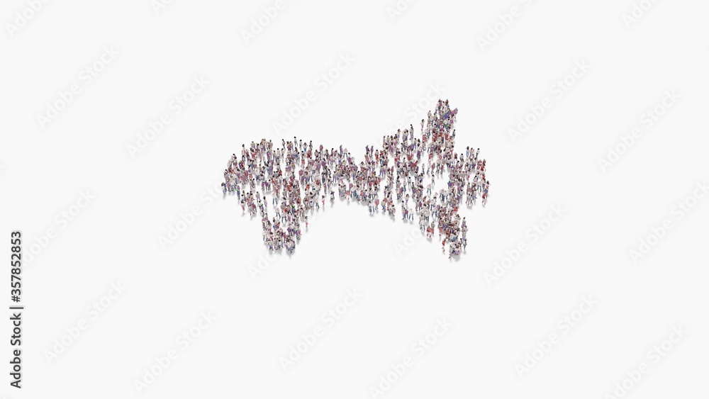 Poster 3d rendering of crowd of people in shape of symbol of megaphone on white background isolated