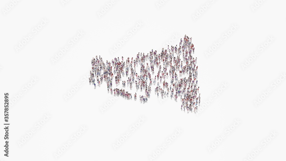 Poster 3d rendering of crowd of people in shape of symbol of megaphone on white background isolated