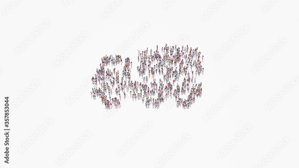 Aufkleber 3d rendering of crowd of people in shape of symbol of mixer on white background isolated