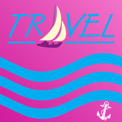 Vector Background illustration of the sea yacht. Summer travel. Trendy style banner can be used for gift card, flyer, postcard, poster, calendar. - 357853019