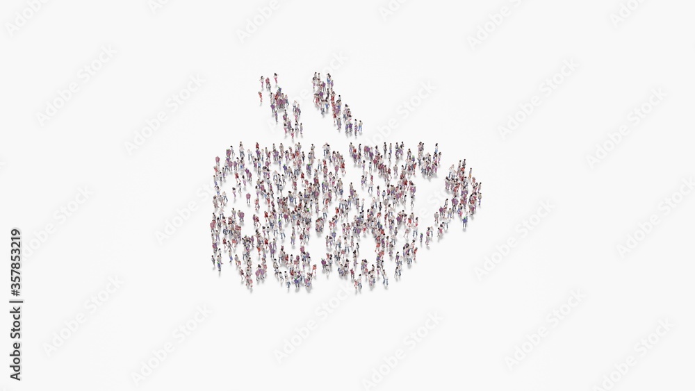 Poster 3d rendering of crowd of people in shape of symbol of mug hot on white background isolated