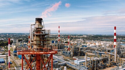 Burning Oil Chimney - Oil Rafinery Gdansk Poland. 