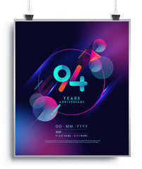 94th Years Anniversary Logo with Colorful Abstract Geometric background, Vector Design Template Elements for Invitation Card and Poster Your Birthday Celebration.