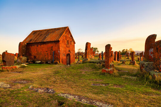 Noratus cemetery at Sevan lake in Armenia, Asia